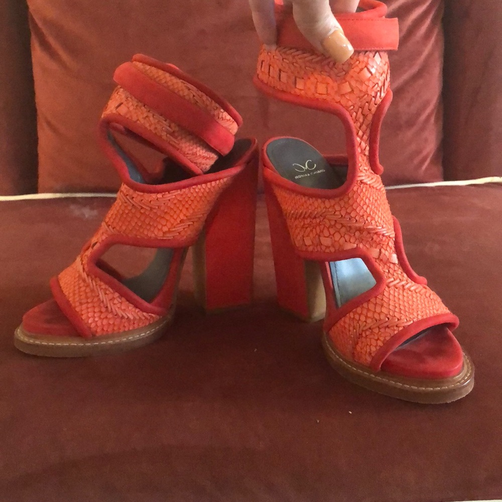 WORN 4x ORANGE FAIZA CUFF PLATFORM HEELS-5"